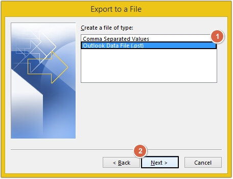 Select the Outlook Data File 