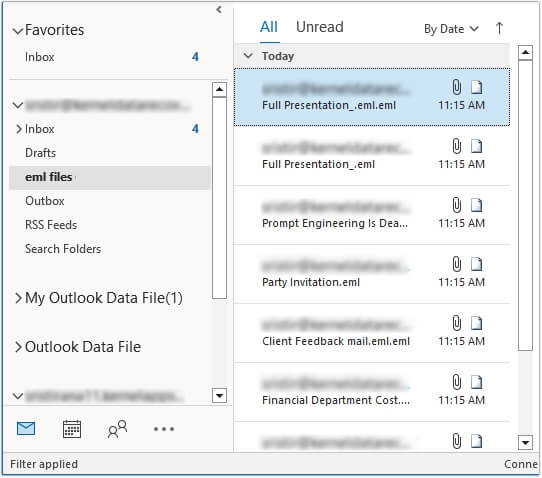 Drag and drop EML files in Outlook