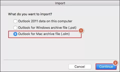 select the Outlook for Mac archive file 