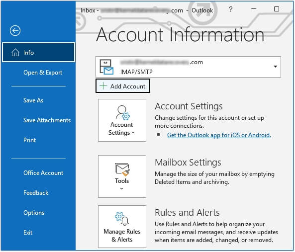 Open Outlook, then click on File