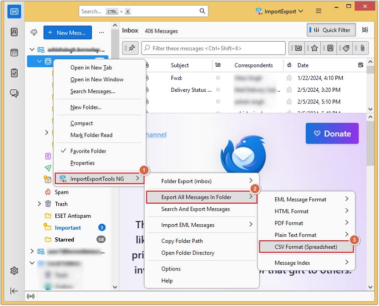 Right-click on the folder containing MBOX files
