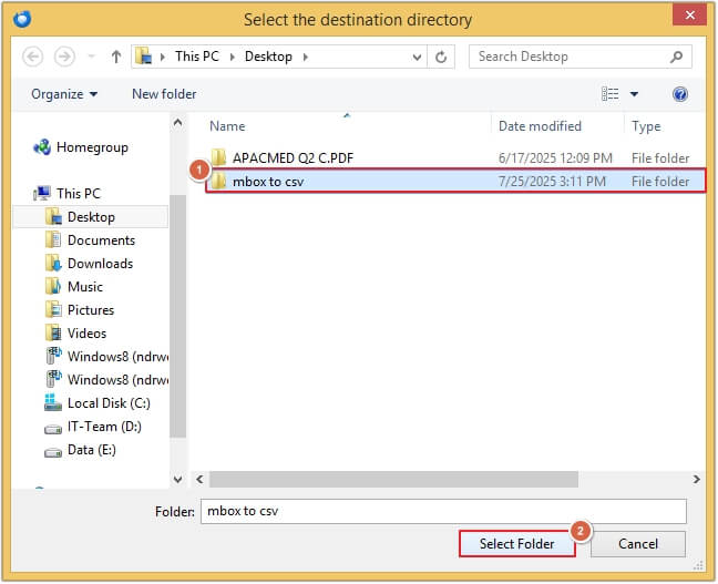 Choose the destination folder