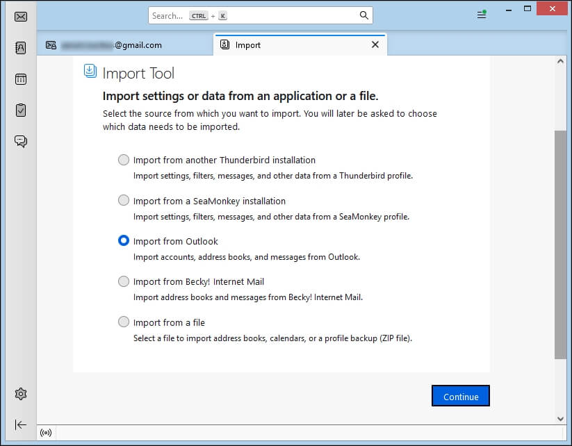 Choose the Import from Outlook option