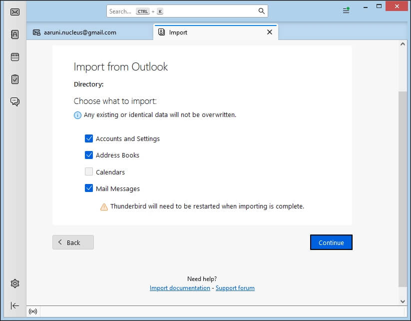 select data to import and click on Continue.