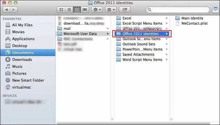 Choose Office 2011 Identities
