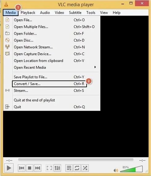 Click on Media tab and select Convert/Save option