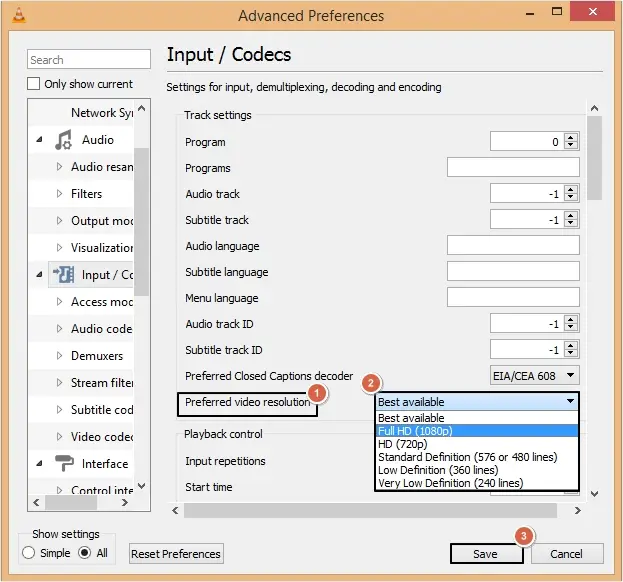 Select Preferred video resolution 1080p