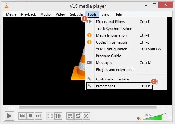 click on the Preferences option in VLC