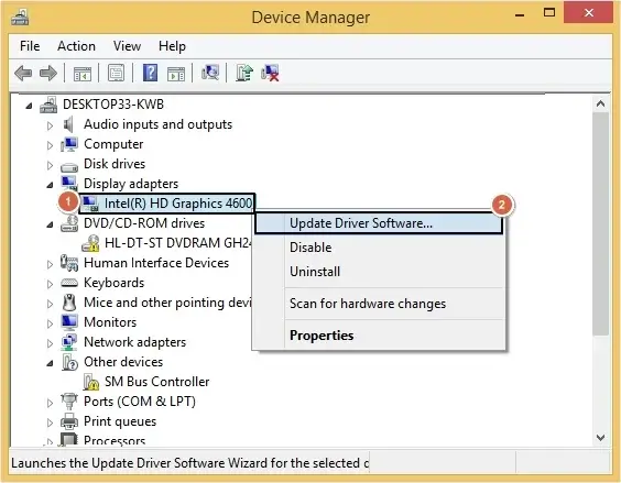 select the Update Driver Software option