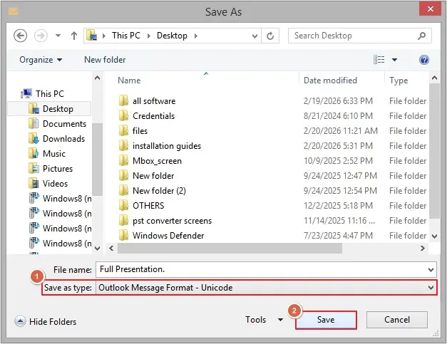 Select Outlook Message Format