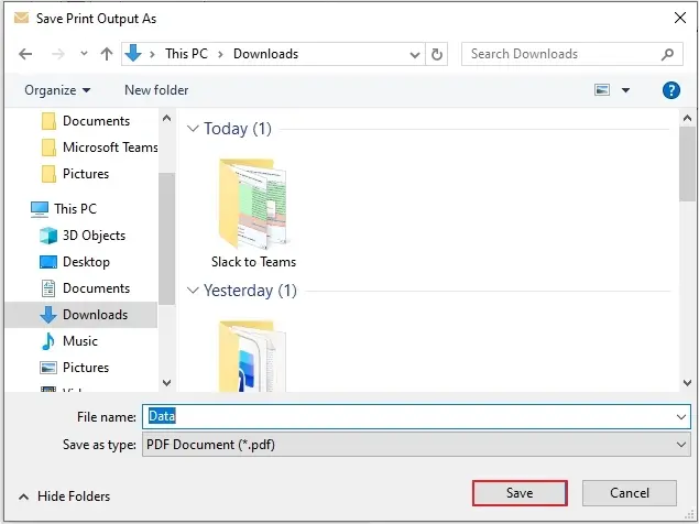 Define saving location and click to save