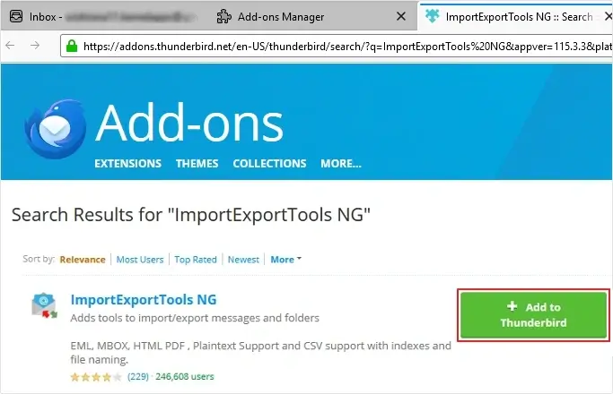 Open Thunderbird then click Add to Thunderbird.