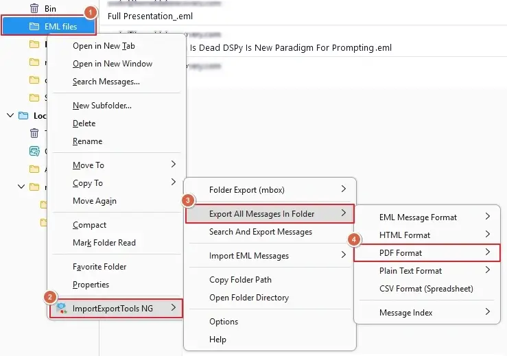 Right click on EML folder