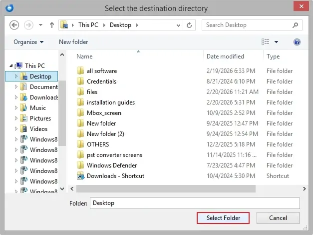Provide destination and click Select Folder