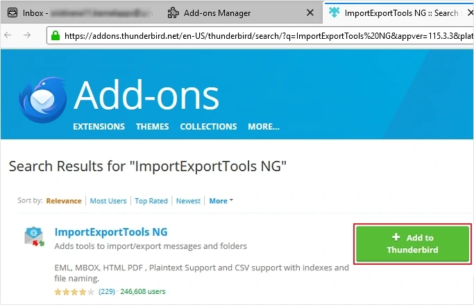 click add to thunderbird