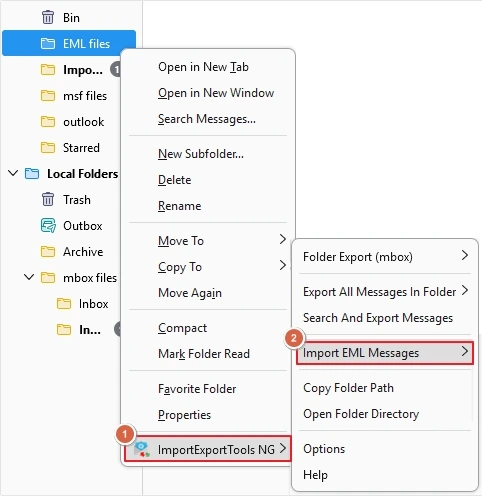 click import eml messages