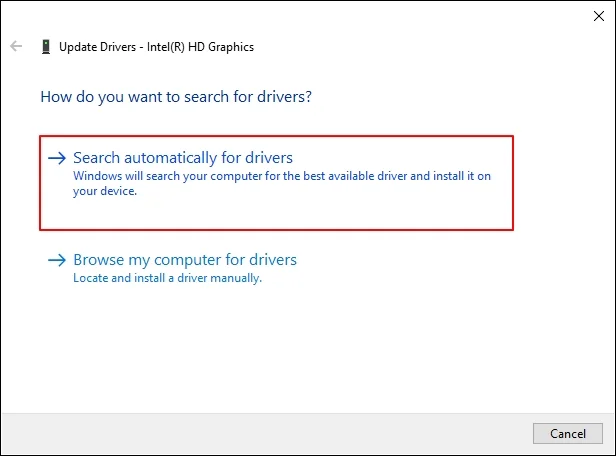select Search automatically for drivers option