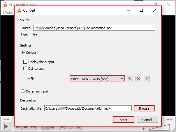 select WMV format in Profile